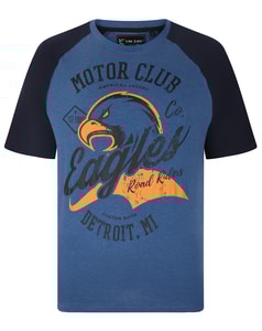 KAM Raglan Eagle Print T-Shirt Blau meliert
